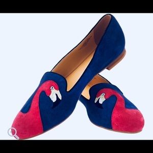 C. Wonder Flamingo Embroidered Suede Loafers